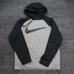 Nike Mens Small Dri Fit Hoodie Pull Over Gray/Black Large Swoosh